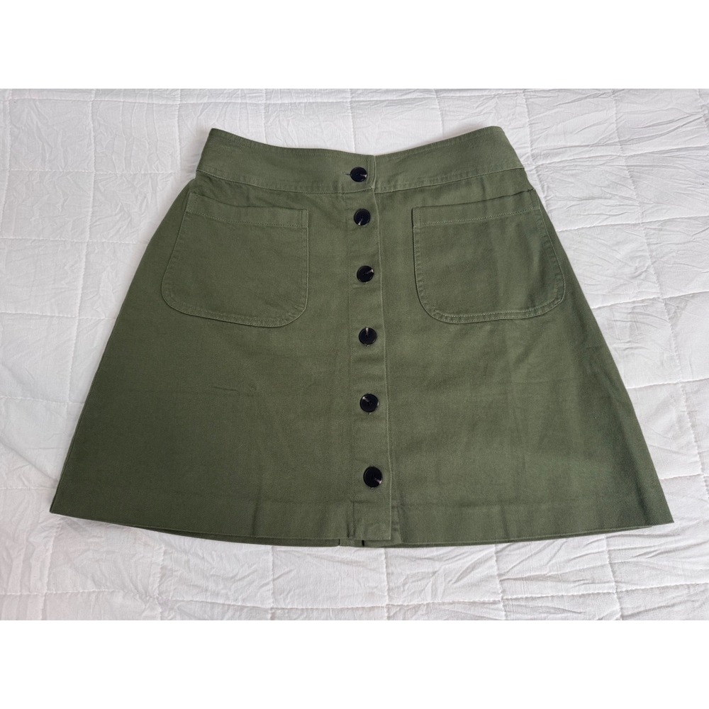 Madewell Olive Green Button Front A-Line Mini Skirt with Pockets Size‎ 2